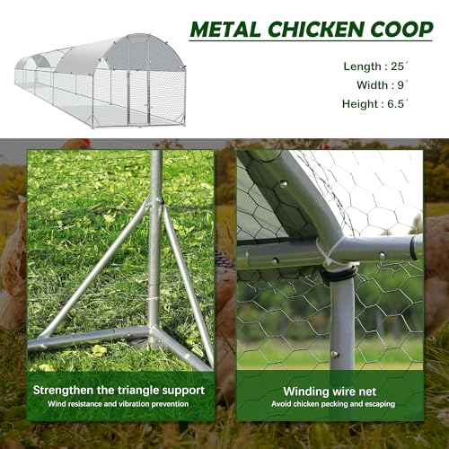 TOLEAD Large Metal Chicken Coop Upgrade Tri-Supporting Wire Mesh Chicken Run,Chicken Pen Walk in with Water-Resident and Anti-UV Cover,Duck Rabbit House Outdoor（300" L x 108" W x 78" H） - size: 300.0"L x 108.0"W x 78.0"H