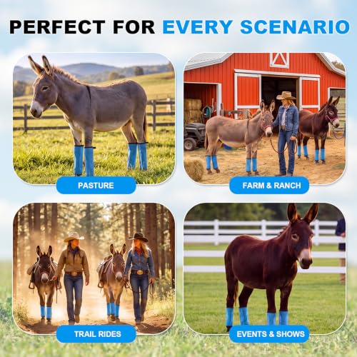 Donkey Fly Boots Set of 4, UV-Proof Breathable Mesh Leg Wraps with Built-in Nylon Support, Non-Slip Adjustable Closures, Summer Protection for Farm Donkeys, Pony, Mule(Mini,Blue,4) - color: Blue