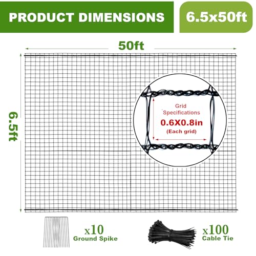 6.5x50FT Deer Fence Netting for Garden, 55GSM Plastic Mesh Temporary Fence | HDPE Deer Fencing, Reinforced Edge Deer Net, Garden Fence Animal Barrier, Bird Netting for Garden Tree Vegetable Raised Bed - size: 6.5x50FT