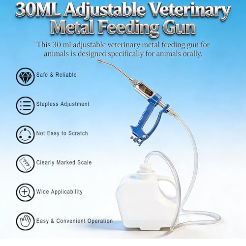 30ML Adjustable Veterinary Metal Feeding Gun, Continuous Drench Gun Continuous Dosing Device with 2.5L Portable Tank, Husbandry Autonomous Feeding Tool for Pig, Sheep, Cow, Horse (30ML) - style: 30ML