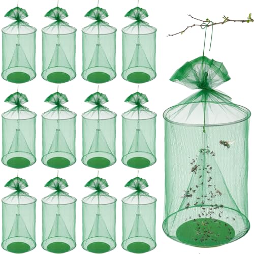Qualirey 12 Pcs Ranch Fly Trap Outdoors Stable Reusable Horse Outdoor Hanging Pest Fly Trap Catcher Cage with Pots Flay for Farm Orchard Restaurants