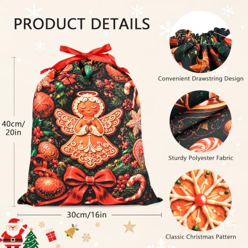 KzgtY Christmas Gingerbread Man 2PCS Gift Bags with Drawstring, 16 x 12 Inch Reusable Present Sacks for Christmas,Brithday, Holidays,Parties & Gift Packaging - color: Christmas Gingerbread Man