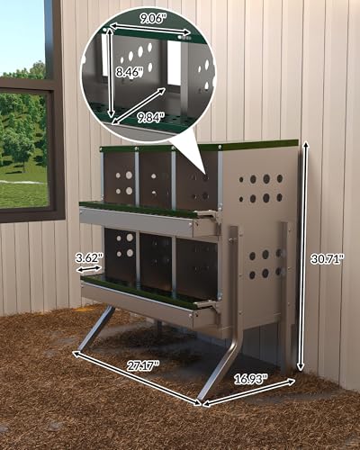 GarveeTech Chicken Nesting Box for Laying Eggs, 6 Compartment Galvanized Steel Laying Boxes for Hens with Front Access Tray, Easy Wall Mount, Includes 6 Training Eggs - color: Green