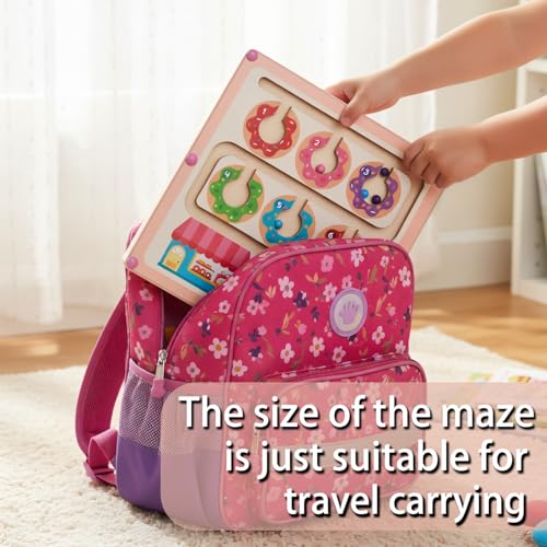 QimuMku Magnetic Maze Wooden Busy Board & Travel Toy for Toddlers Ages 2-4 | Magnetic maze travel activity for toddlers that builds fine motor skills, focus and screen-free learning on the go - color: Donut Magnetic Maze