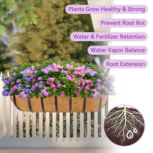 Halatool 24" Coco Liners for Planters, 2 Pack Coconut Fiber Trough Liners | Replacement Window Box Liners for Railings & Balcony Planters, Breathable, Prevents Soil Erosion & Promotes Healthy Roots - size: 24inch