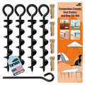 Eurmax USA 4 Pack Heavy Duty Ground Stakes,Industrial Grade Spiral Steel Screw-In Anchors with 4 Bonus Tie-Down Ropes,High Wind Stabilizing Kit for Trampolines,Dog Tie-Out,Canopies,Outdoor Sheds,Black - color: Black, style: Round Head Pro