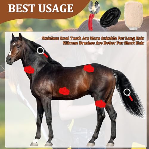 Curry Comb Kit, 6 Ring Curry Comb & Rubber Brush & Horse Grooming Mitts | Curry Comb Kit for Grooming Horses, Dogs, Goats, Cattle, Cow, Donkey Supplies - color: Curry Comb Kit(3 Pcs)