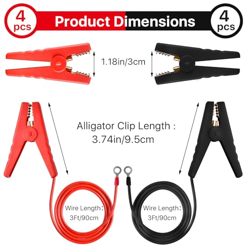8 Pcs Electric Fence Wire Connect, 3 Ft Electric Fence Charger Solar Powered Fence Charger Fence Lead Copper Wire with Alligator Clip (Black+Red)