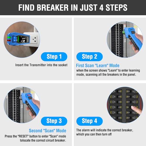 Circuit Breaker Finder & GFCI Outlet Tester for 90-135V AC Circuits | INSTRODOTS Breaker Finder Electrical Circuit Tracer with Color LCD Display & Buzzer Alarm, Includes Batteries & Carrying Case - size: Circuit Breaker Finder