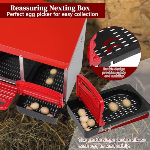 Chicken Nesting Boxes, 3 Compartments, Galvanized Steel | Roll Away Laying Nest Box, Removable Egg Drawer, Protects Eggs, Easy Egg Collection