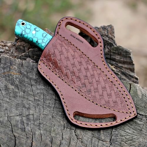 Custom Handmade 7'' fixed blade hoof rasp knife/Cow boy knife/Damascus steel Bull cutter knife, cowboy knives with pancake leather sheath (SUSA 109) - color: SUSA 109