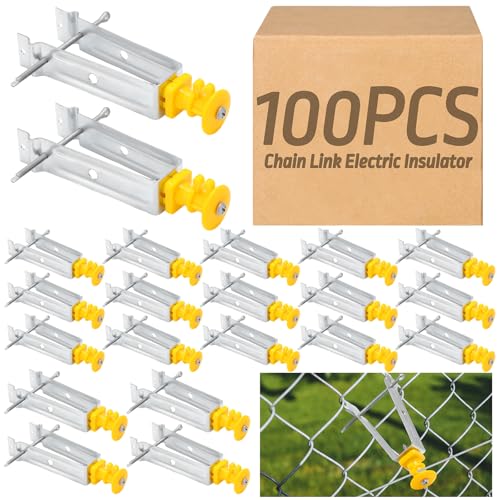 Tondiamo Chain Link Insulator Electric Fence Stainless Steel Insulator T Post Extender Wire Holders for Chain Link and Studded T & U-Posts Tubing(Yellow,100 Pcs) - color: Yellow