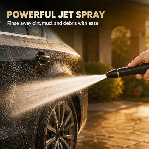 Heavy Duty High Pressure Hose Nozzle, Adjustable High Pressure Metal Water Hose Nozzle with Hose Fittings and Clamp, Jet Sweeper Garden Hose Sprayer for Car Wash, Lawn and Patio Cleaning