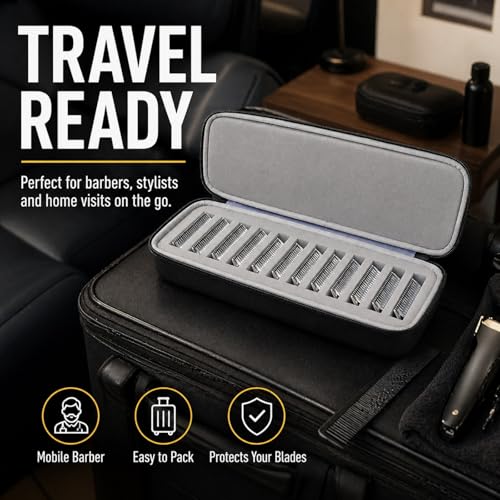 Comecase 12-Slot Clipper Blade Case for Wahl, for Andis, for Oster A5 | Hard Shell, Separated Blade Slots and Removable Insert for Stylists, Dog Groomers and Mobile Appointments, Box Only - Black