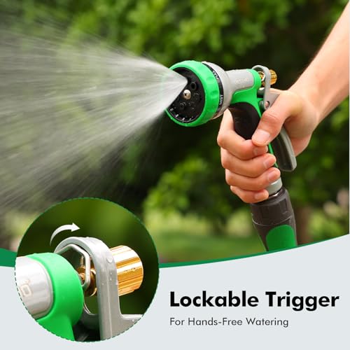 RESTMO Garden Hose Nozzle Heavy Duty, Rear Trigger Water Sprayer, Green | 7 Adjustable Spray Patterns, Durable Metal, Flow Control, Ideal for Plants & Lawns Watering, Cars & Pets Washing - color: Green