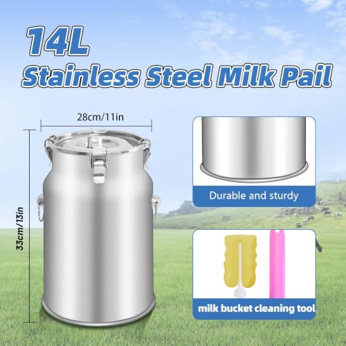Cow Milking Machine, 14 L Milker Machine, Rechargeable Cow Milker Machine with Portable Vacuum Pump, Check Valve Design with Food-Grade Silicone Hose