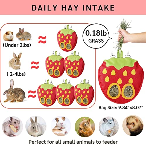JanYoo Rabbit Hay Feeder Bag for Cage Guinea Pig Timothy Hay Dispenser Storage Manger Hanging Large Less Waste for Bunny - color: A-Strawberry