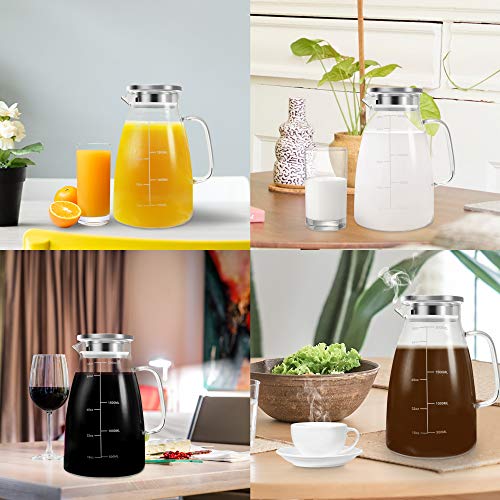 Aofmee Glass Pitcher with Lid and Handle, Glass Water Pitchers, 2 Liter | Thickened Borosilicate Glass Iced Tea Pitcher, Drip-free Spout, Heat Resistant, Stovetop Dishwasher Safe Jug Jar - size: 68oz
