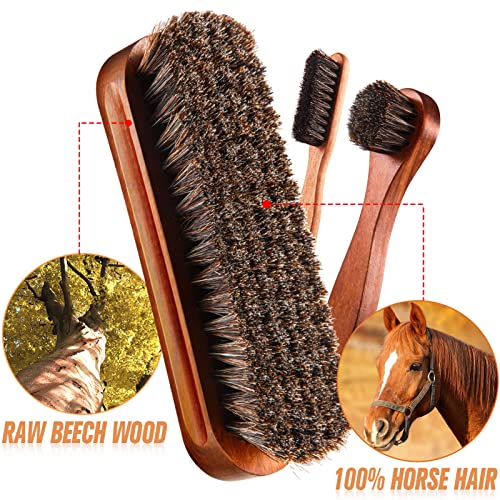 4 Pcs Horsehair Shine Shoes Brush Kit Polish Dauber Applicators Cleaning Leather Shoes Boots Care Brushes Suede Cleaner Brush with Microfiber Shoe Cloth(4 Pcs Style A) - style: 4 Pcs Style A
