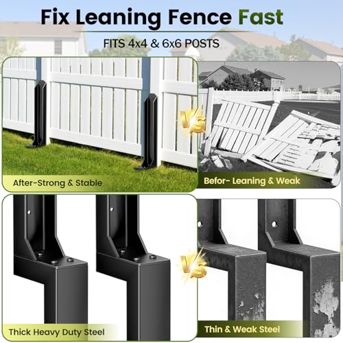 4 Pack Fence Post Repair Kit, Heavy Duty Steel Ground Spike Anchor for Fixing Leaning or Broken 4x4 & 6x6 Wood Posts, No Dig Drive-in Support for Yard, Garden & Fence - size: 4pack