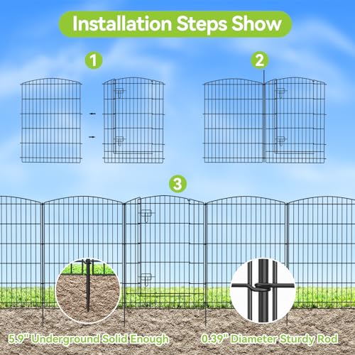 INJOPEXI Decorative Garden Fence 6 Panels 13ft (L)×36in (H) Animal Barrier Fences with 5 Panels + 1 Gate, No Dig Garden Fencing Rustproof Metal Wire Temporary Rabbit Dog Fence for Patio Outdoor Yard - size: 6 Panels 13ft(L)-36"(H) - With Gate
