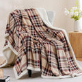 PU MEI Sherpa Fleece Throw Blanket 60" x 80" Reversible Plush Fluffy Large Big Blanket Lattice Flannel Blankets for All Season Use, Beige Stripe - color: Beige Stripe, size: 60"*80"