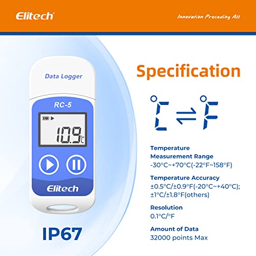 Elitech RC-5 USB Temperature Data Logger Recorder 32000 Points High Accuracy (50 Pack) - size: 50Pack