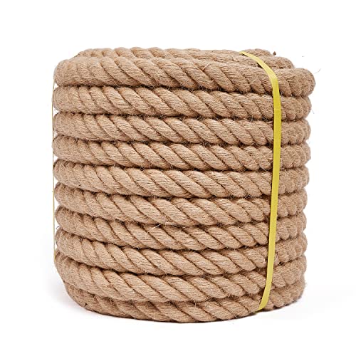 Rope 1 1/4 Inch 50 Feet Jute Rope, Heavy Duty Jute Rope,Natural Hemp Rope, Twisted Hemp Rope for Crafts, Gardening, Bundling,Hammock, Nautical, Tug of War, Railings, Home Decorating - size: 50Ft, style: 1-1/4 Inch
