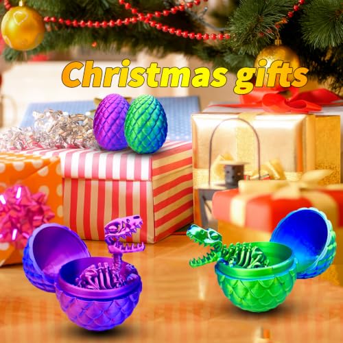 2 Packs，7.08" 3D Printed Dinosaur Skeletons Toys,Dinosaur Egg, Flexible，Animals,Fidget Toy,Desk Executive Toy，Easter Eggs Basket Stuffers,Toys for Boys Kids Teen 5-7 4-6 8-12 - color: D-21