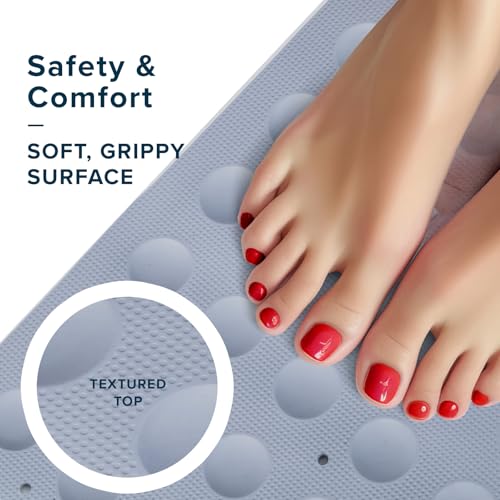 SlipX Solutions 21"x21" Mildew Resistant Non Slip Shower Stall Mat, Gray | Soft Durable Rubber Underfoot, Anti Mold, 140 Power Grip Suction Cups, Center Drain Hole - color: Gray