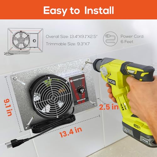 Abestorm 260CFM Crawlspace Ventilation Fans, IP-55 Rated Exhaust Fan with Humidistat Thermostat, 6.7 Inch Basement Vent Fan with Isolation Mesh for Crawl Space, Garage, Attic, Exhaust,Commercial - color: Black