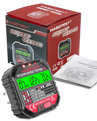 Outlet Tester Electrical GFCI Receptacle Detector with LCD Display, 90-250V Power Socket Tester, Circuit Polarity Voltage Detector, Plug Tester Breaker Finder 6 Visual Indication CAT II 300V (US Plug)