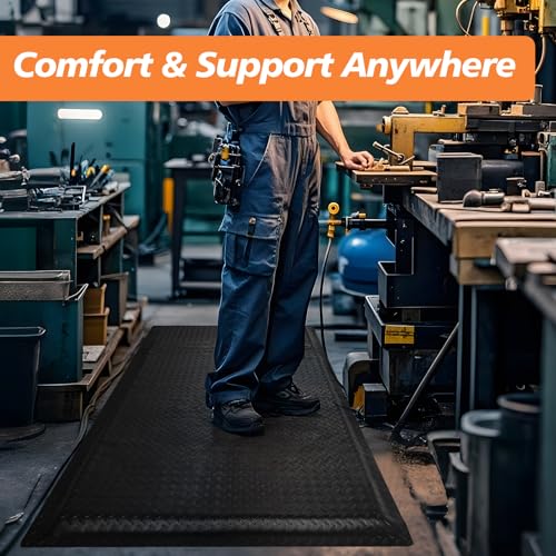 Anti Fatigue Mats Industrial 3' x 5' 15/16" Thick Ergonomic Standing Mat Commercial Heavy Duty Diamond Plate Shop Floor Mat Helps Relieve Back and Leg Soreness - size: 3' x 5'