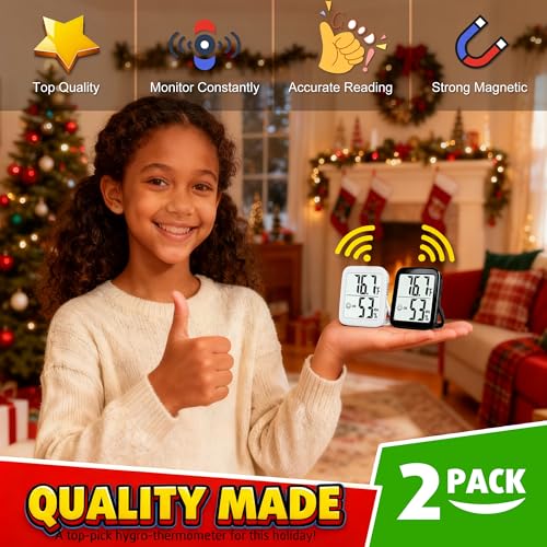 Antonki 2 Pack Room Thermometer Indoor Hygrometer | Monitor Temperature & Humidity, Accurate, Fast Read, Easy To View, Magnetic/Kickstand/Hanging, ℉/℃, w/ Battery, Compact - color: 2 Pcs* Black & White