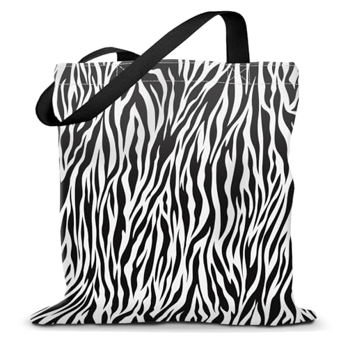 Canvas Tote Bag for Women，Cute Heavy-Duty Shoulder Bag with Zipper Pocket -Travel Tote for Grocery, Gym,Shopping - color: Zebra