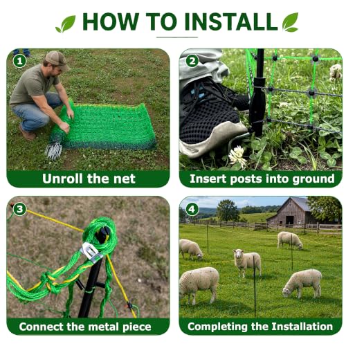 Electric Fence Netting, 164'L x 47.2" H Electric Fence Kit for Livestock, Farms, Backyards, Garden, Assembled Double Spiked Portable Electric Farm Fence - size: 164'L x 47.2" H