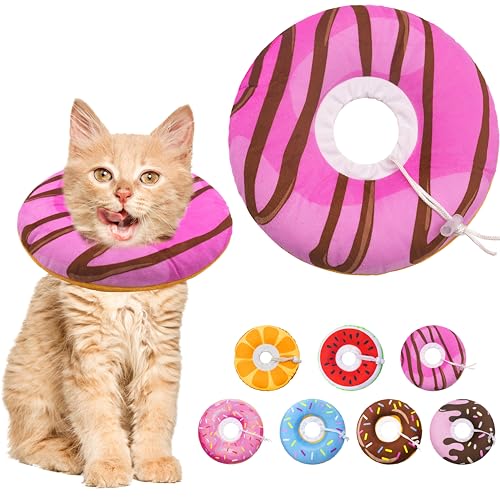 Seyezo Cat Cone Collar Soft, Adjustable Cat Recovery Cone, Pink, Small | Stop Licking, Cute Donut E Collar, Anti-Lick After Surgery, Elizabethan Collar for Kittens, Protective Neck Pillow - color: Pink, size: Small