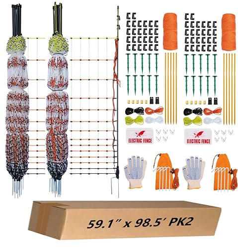 Poultry Electric Netting Fence - 47.3''H (can be Manually Raised to 59.1''H) x 98.5'L for Flying Chicken, Sheep, Goats in Farms, Ranches and Gardens, PK2 - style: (47.3 to 59.1)" x 98.5' - PK2