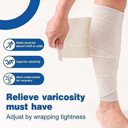 AZEN Premium 12 Pack Elastic Bandage Wrap 6 Inch, Compression Wrap Bandage for Legs, Ankle, Knee, Tummy, Body, Latex-Free, Lymphedema Wraps for Legs - color: B-12p(6in)