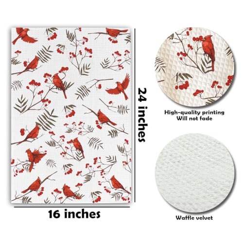 Red Cardinal Bird Theme Kitchen Towels - 16 x 24 Inches Kitchen Hand Dish Towels - Decorative Fast Drying Home Dishcloth - Absorbent Dishcloth Decor Gifts for Friends Family - A20 - color: Red Cardinal Bird