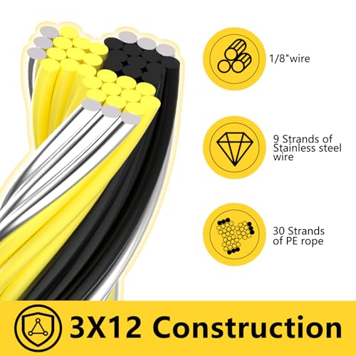 Electric Fence Wire 3366FT, 1026M with 9 Stainless Steel Stands | Electric Fencing Wire Rope Kit for Livestock, Garden, Squirrels, Reliable Conductivity and Rust Resistance