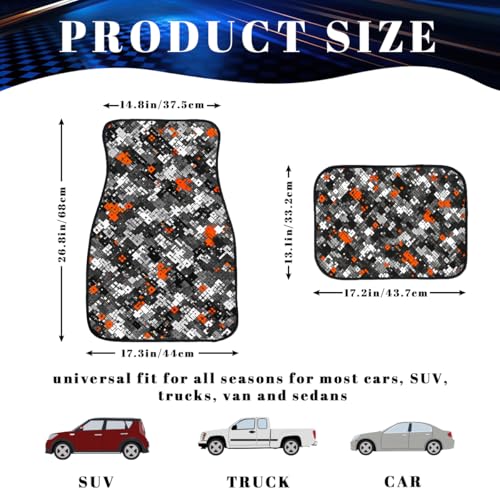 Camo Car Floor Mats Set of 4 Digital Pixel Geometric Squares Orange Black Automotive Foot Mats Rugs Carpet for Car Non-Slip Auto Car Accessories Universal Fit Car Accessories for Truck - color: Camo