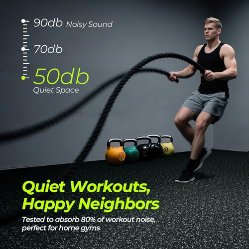 0.56'' Thick 48 Sq Ft Rubber Top High Density EVA Foam Exercise Gym Mats Non-Slip 12 Pcs - Interlocking Puzzle Floor Tiles for Home Gym Heavy Workout Equipment Flooring - 24 x 24in Tile