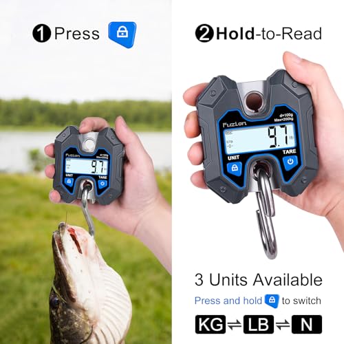 Fuzion Hanging Scale 440lb/200kg, Mini Crane Scale w/Stainless Steel Hook | No Setup Required, Hold/Tare Function, Large Display, Digital Hanging Scales for Weighing Animals, Hays, Fish, Travel Luggage - color: Grey+Blue, size: 440LB