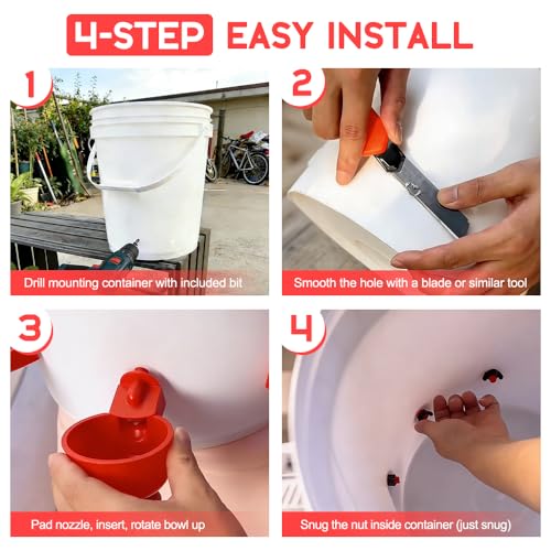 24 Pack Auto Chicken Poultry Waterer Cups Feeder for Diy Chicken Coop Automatic Watering Cup Dispenser Drinker Bebederos De Agua Para Gallinas with Mounting Hole Opener Double Leak-proof Washer - size: 24 Pcs