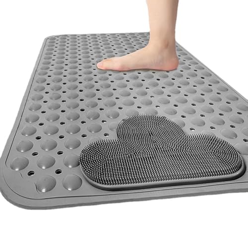 Bath and Shower Safety Mats with Foot Massage,Large Foot Scrubber Mat in Shower,Non Slip with Suction Cups for Bathroom Stall and Tub Floor,Foot Clean and Massage Feet Without Bending Over (Grey) - color: Grey