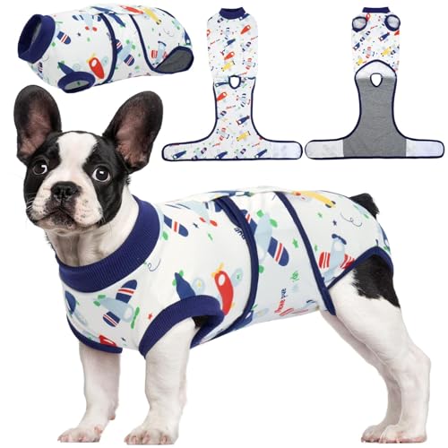 Kuoser Recovery Suit for Dogs Cats, Soft Dog Surgery Suit Female Male Spay | Professional Dog Onesie for Surgery, Substitute E-Collar & Cone, Prevent Licking Dog surgical suit Pet Neuter Suit - color: ColorPlane, size: X-small (Back:8.3-11.4'', Weight:4-7