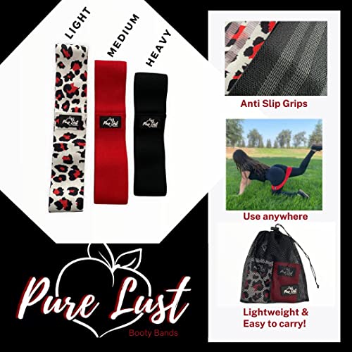 Pure Lust Booty Bands,Resistance Bands,Glute Bands,Fabric Workout Bands,Exercise Bands,Hip Bands,Red,Black,Leopard,Light,Medium & Heavy Resistance