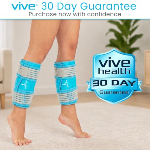 Vive Calf & Shin Ice Pack Wrap (Pair) - Extra Strength Hot & Cold Therapy | For Shin Splints & Leg Pain - Adjustable Compression Straps to Stay in Place - Flexible When Frozen with 30+ Minutes of Cold - size: 2 Pack