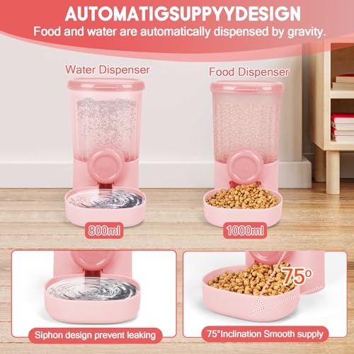 35oz Rabbit Feeder Guinea Pig Water Bottle,Hanging Automatic Food Water Dispenser,Food Feeder for Ferret Guinea Pig Rabbit Cat Bunny Cage Accessories,Pink - color: Pink